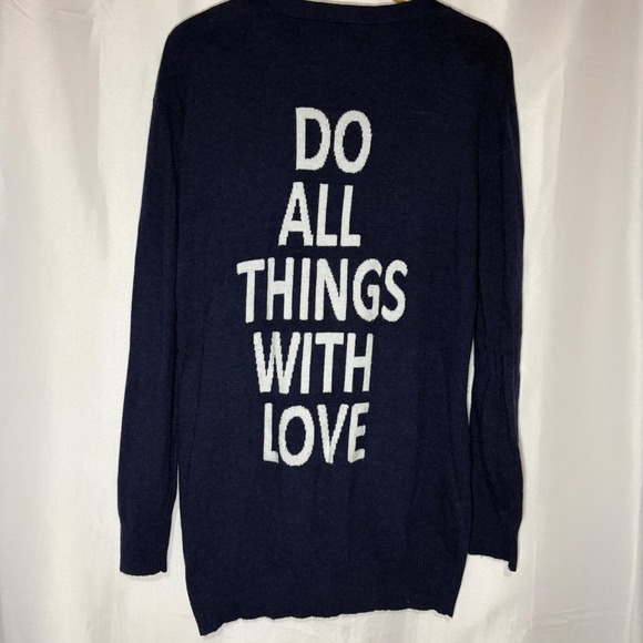 Press Sweaters - Press Womens Navy Blue‎ Do All Things With Love Graphic Long Cardigan Sweater M